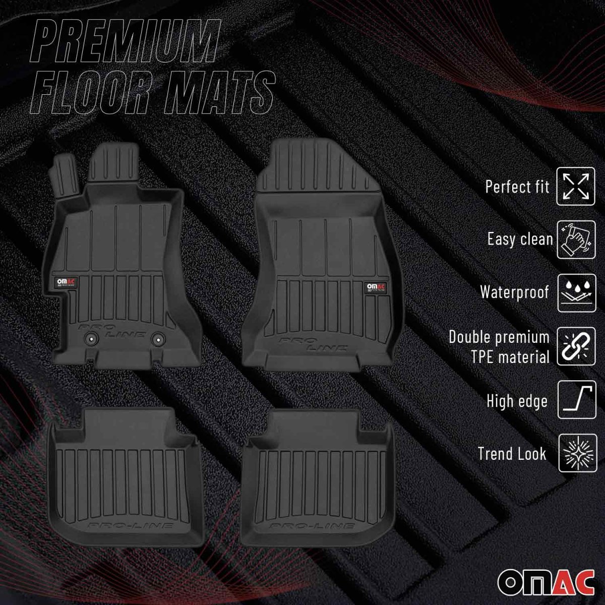 Subaru WRX Floor Mat Set - Omac - Premium TPE - Black - '15-'21